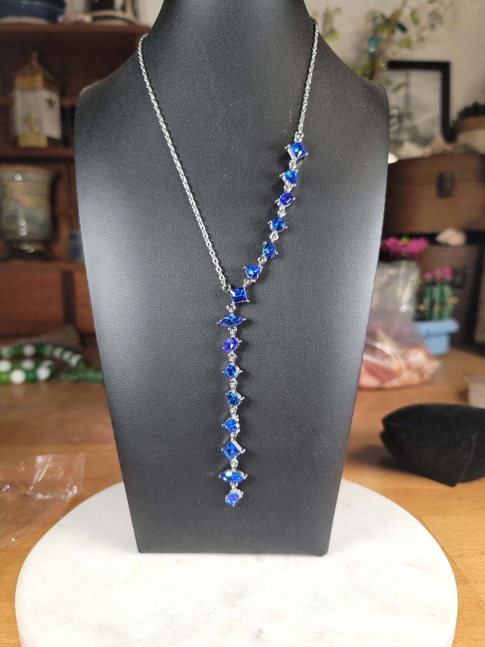 paparazzi Silver-Tone Blue Crystal Y-Drop Necklace